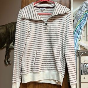 LL BEAN signature cream 1/4 zip sweater striped